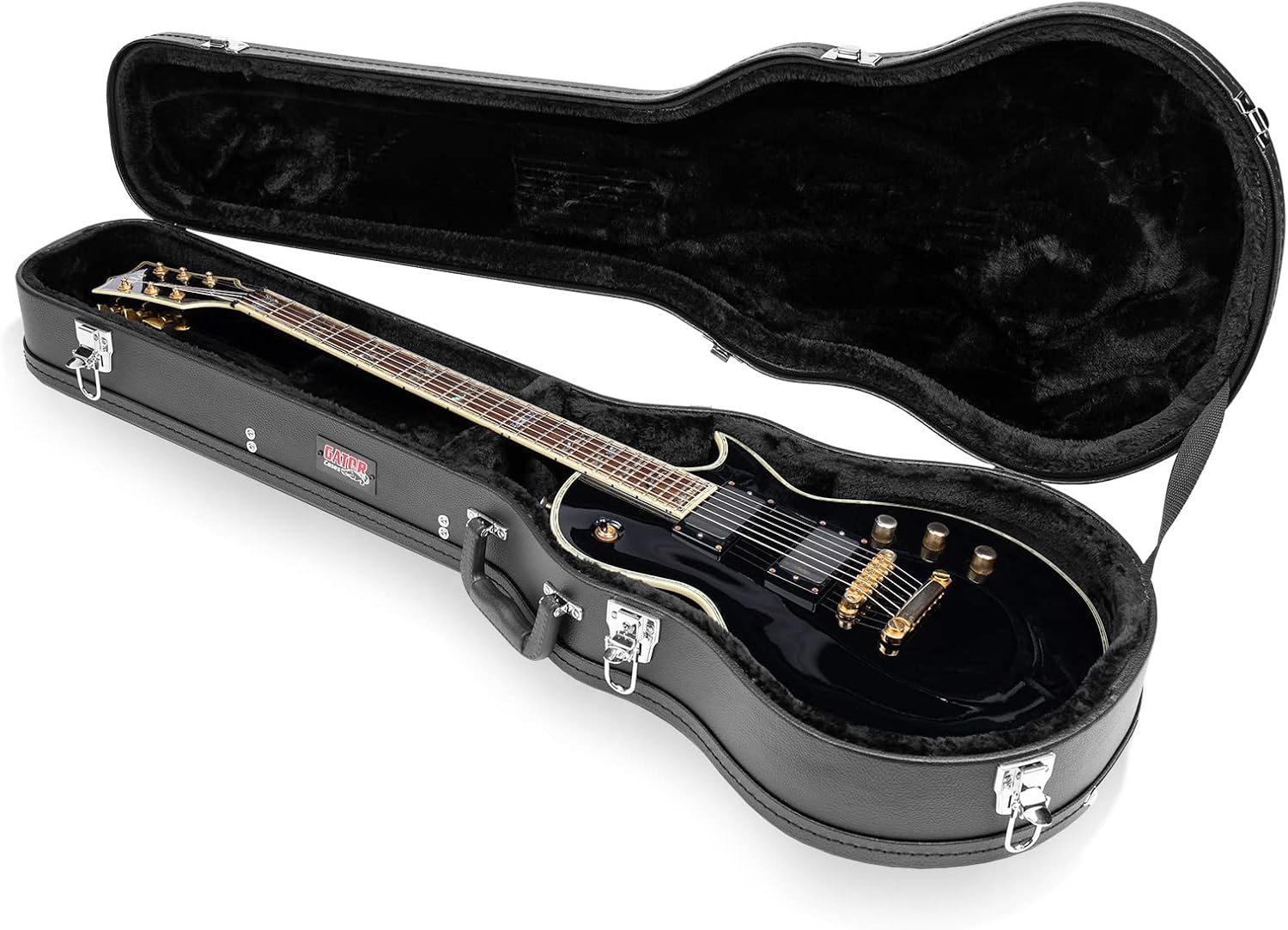 Gator GWE-LPS-BLK Hard-Shell Wood Case for Single-Cutaway Electric Guitars such as Gibson Les Paul - Bundle with Picks, Cable, Strap, and Austin Bazaar Polishing Cloth