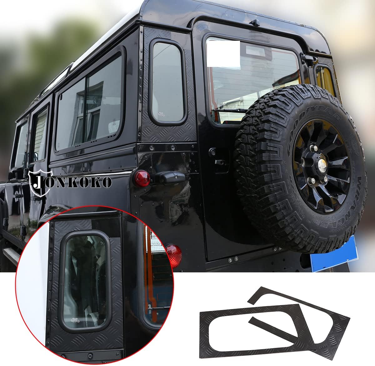 Black Body Anti-Scratch Protection Cover Trim Kit for Land Rover Defender 2004-2018 Auot External Protection Sticker Accessories (Tailgate Side Window Guard)