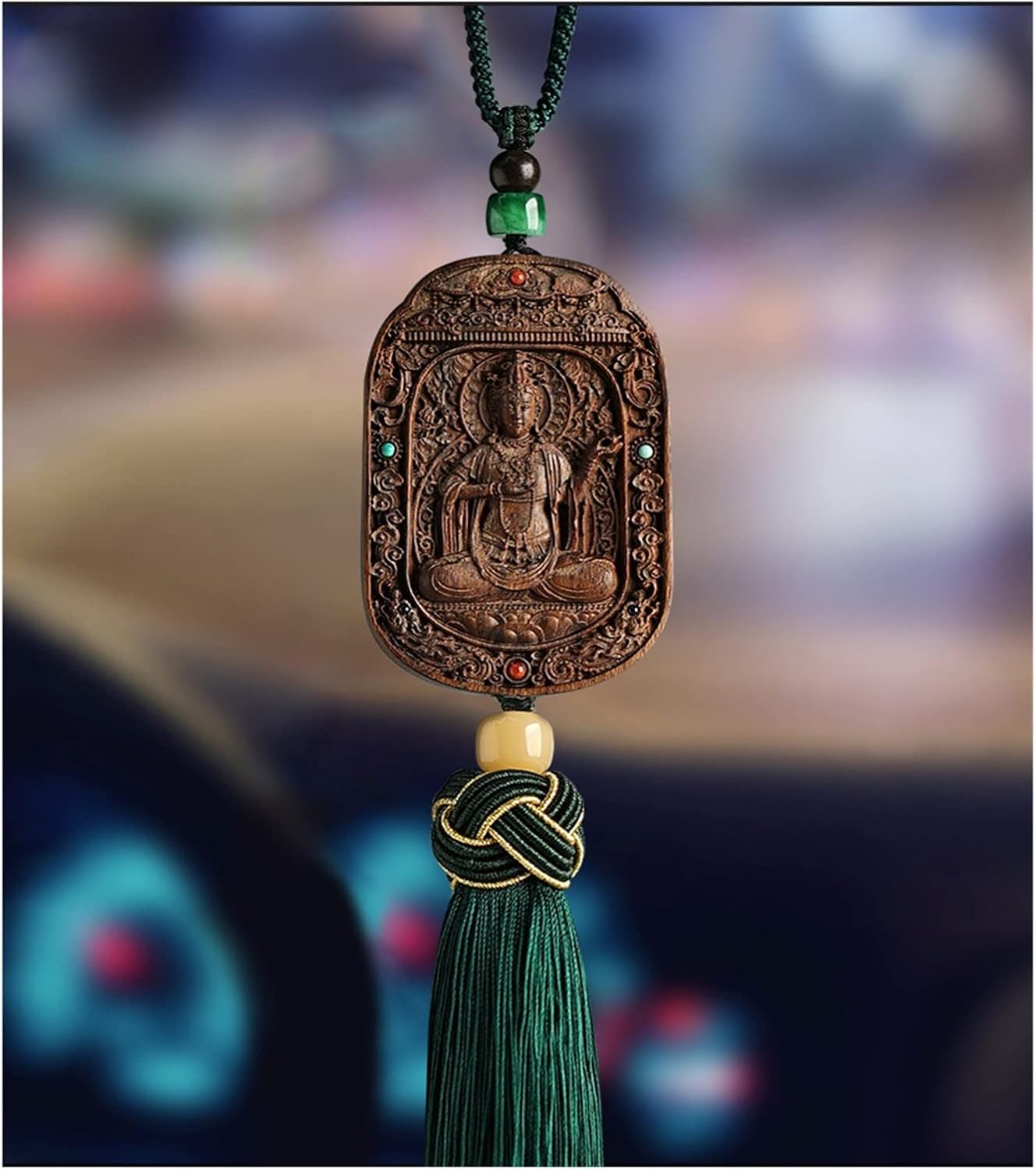 TITIZA Car Interior Good Luck Pendant Car Rearview Mirror Interior Pendant Natural Agarwood Guanyin Bodhisattva Lucky Car Accessories