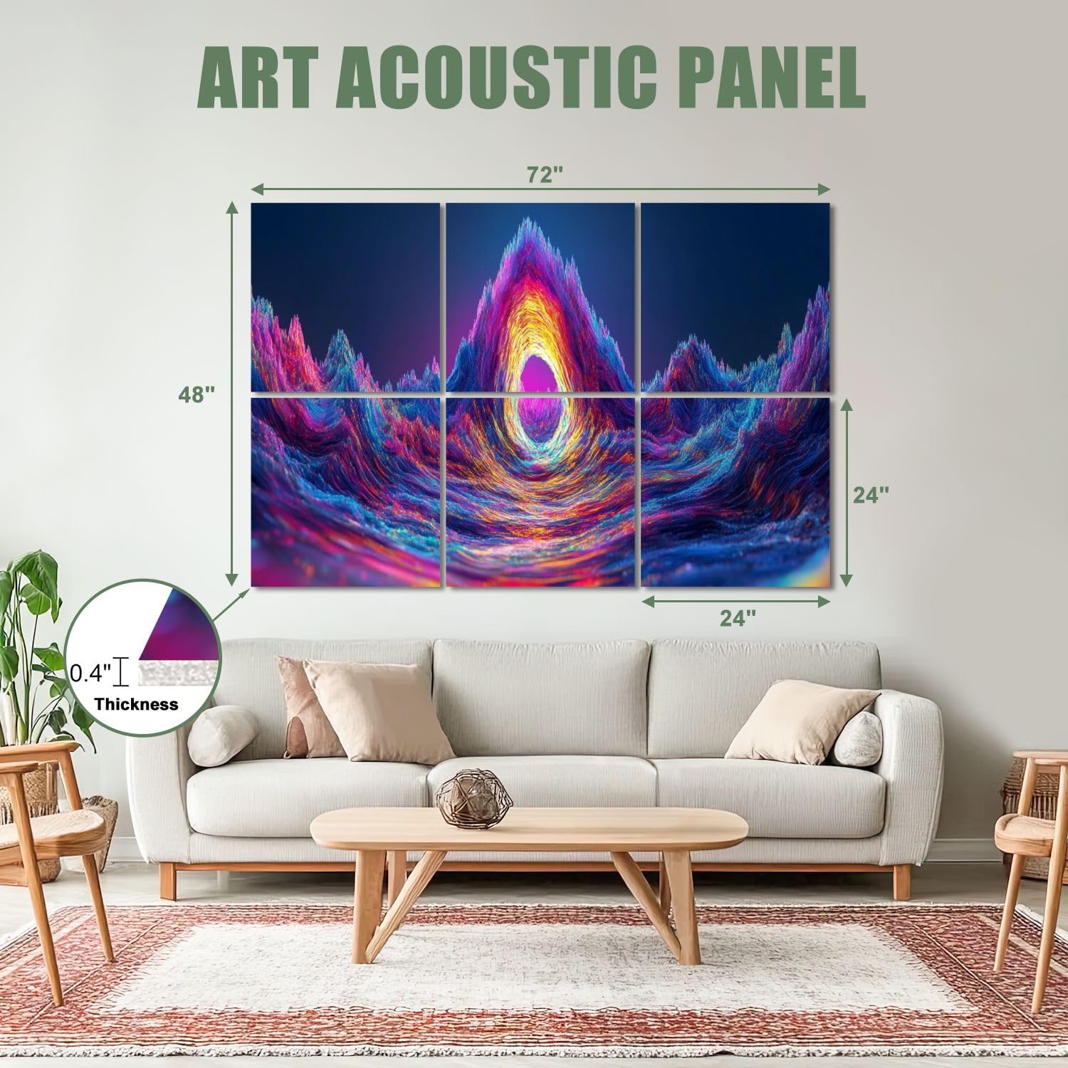 6 Pack Art Acoustic Panels Sound Absorbing Abstract Mountain Nature Peak Light Color Triangles Lines Contrasting Decorative Soundproof Wall Panels Self Adhesive for Recording Studios Office 72