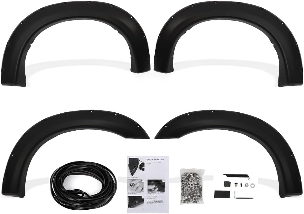 ECCPP PP Black Smooth Fender Flares For 1999-2007 For Ford For F250 For F350 Super Duty With Rubber Edge Trim Hardware Kit Automotive Exterior Accessories