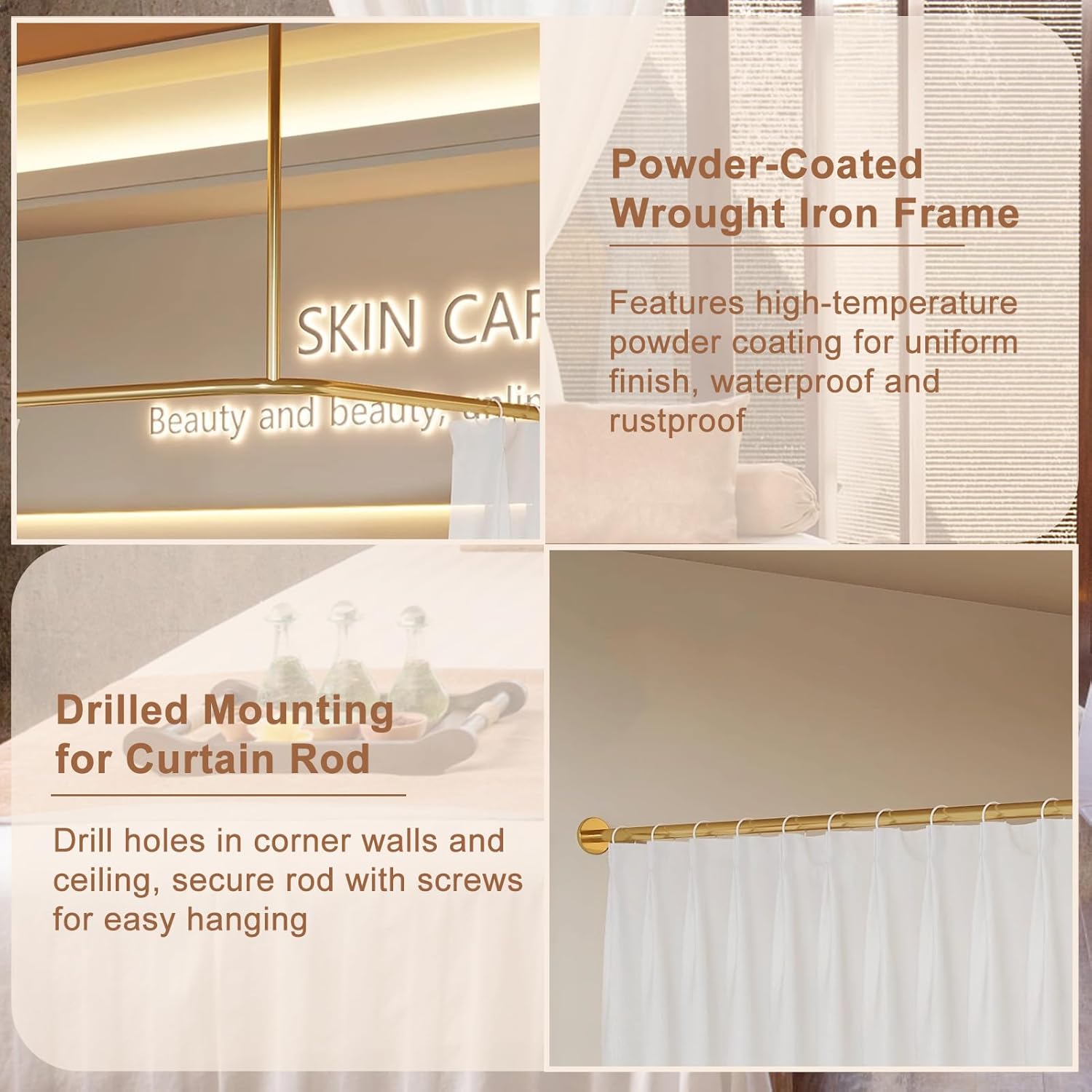 L-Shaped Room Divider Curtain, 90x47in Corner Sheer Voile Privacy Screen for Beauty Salon, Studio Apartment, Bedroom Partition, Decorative Wall Mount Privacy Curtains with Metal Rods (White)