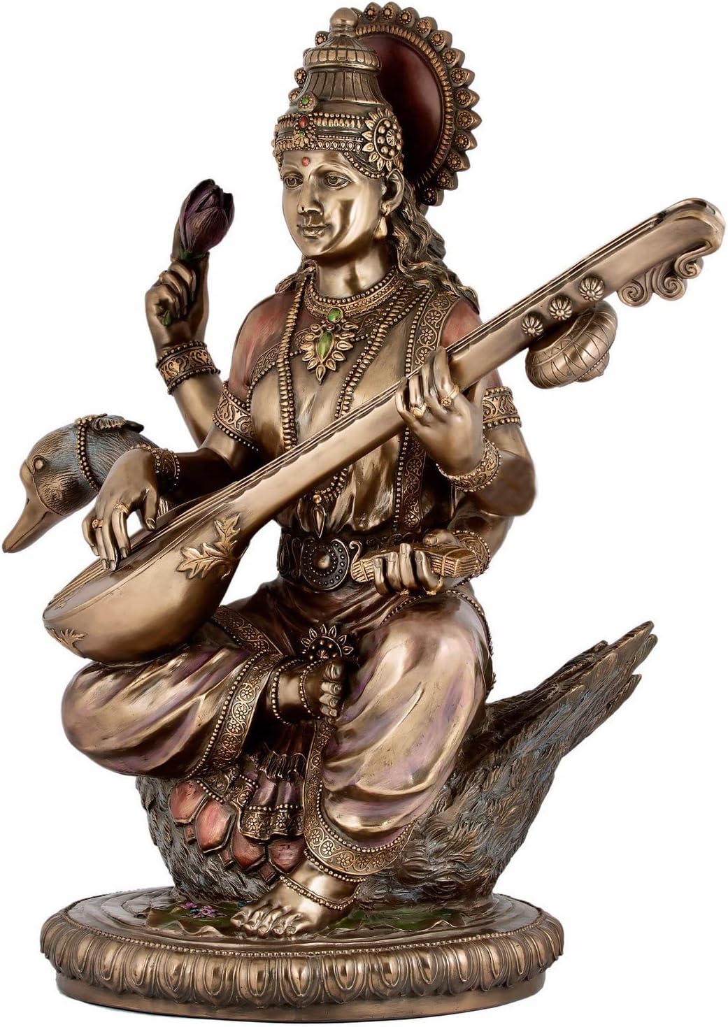 Sri Krishna Culture-New Large Sitting Saraswati Playing Sitar -Antique Finish-Height-25 Inches