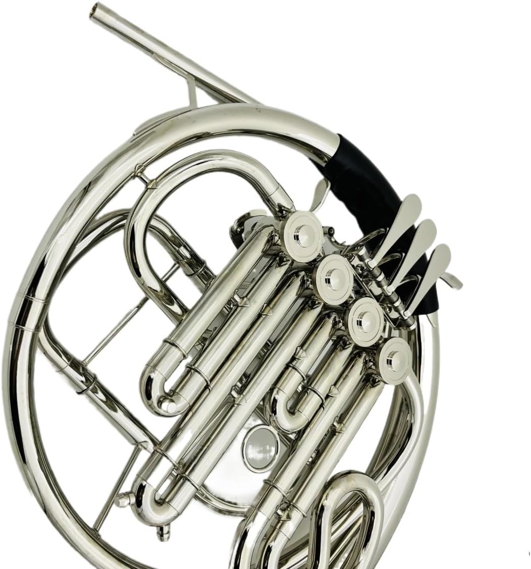 Brass French Horn Single Row French Horn With Mouthpiece 4-Key B/F Nickel Plated Musical Instrument Professional