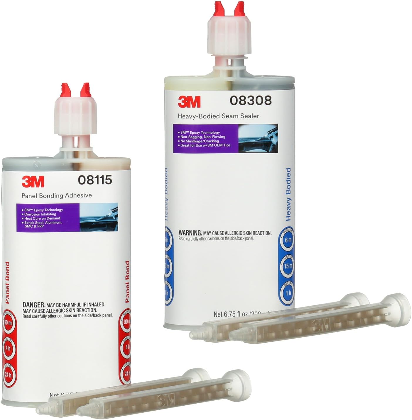 3M Heavy-Bodied Seam Sealer, 08308, Two-Part, Self-Mixing, Automotive Epoxy, 200 ml/6.75 fl oz Cartridge + 3M Panel Bonding Adhesive, 08115, OEM Recommended Two-Part Epoxy, 200 ml/6.75 fl oz Cartridge