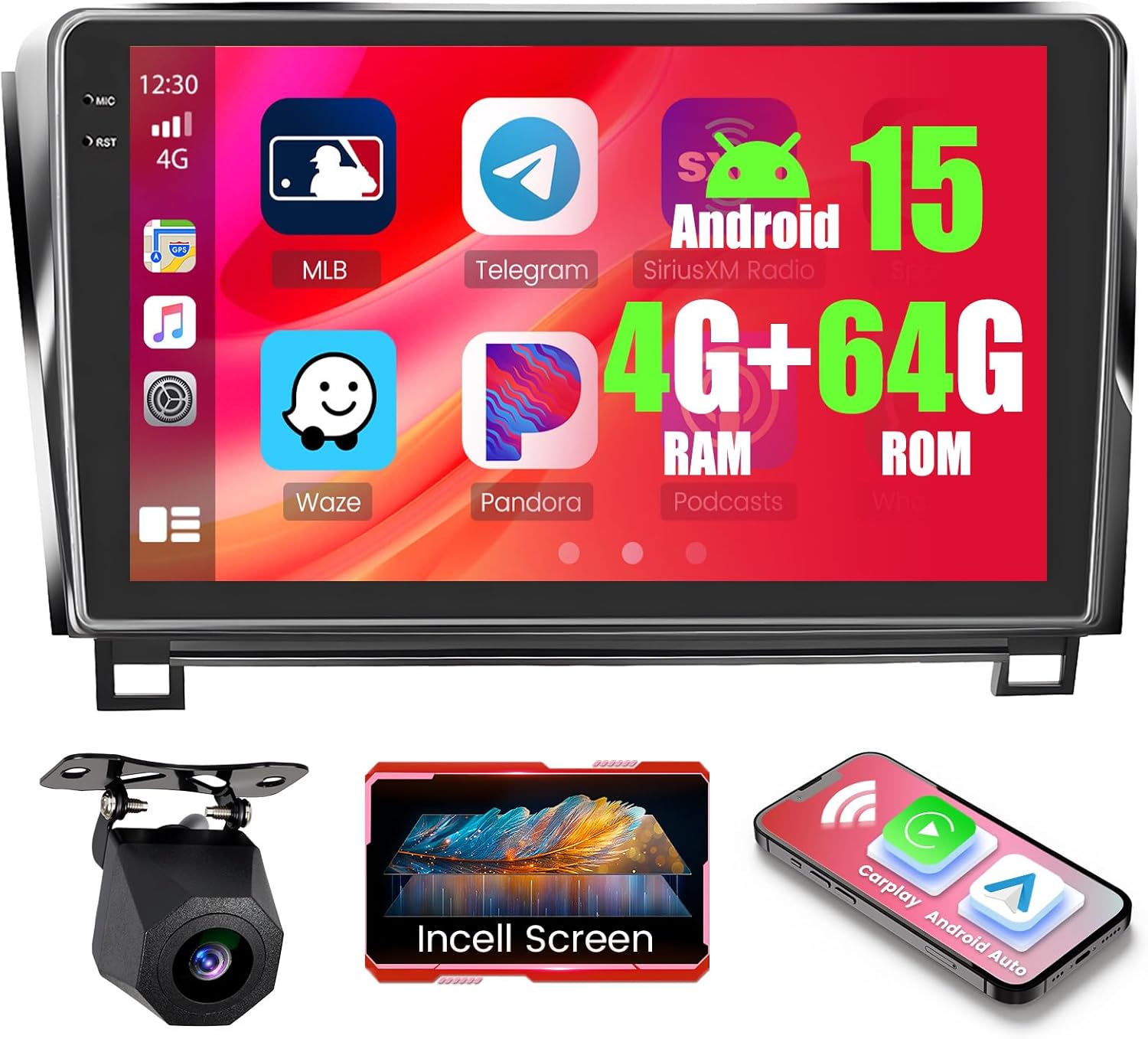 4+64GB Android 15 Car Radio for Toyota Sequoia 2008-2019/Tundra 2007-2013 Carplay & Android Auto, Realdio 10.1