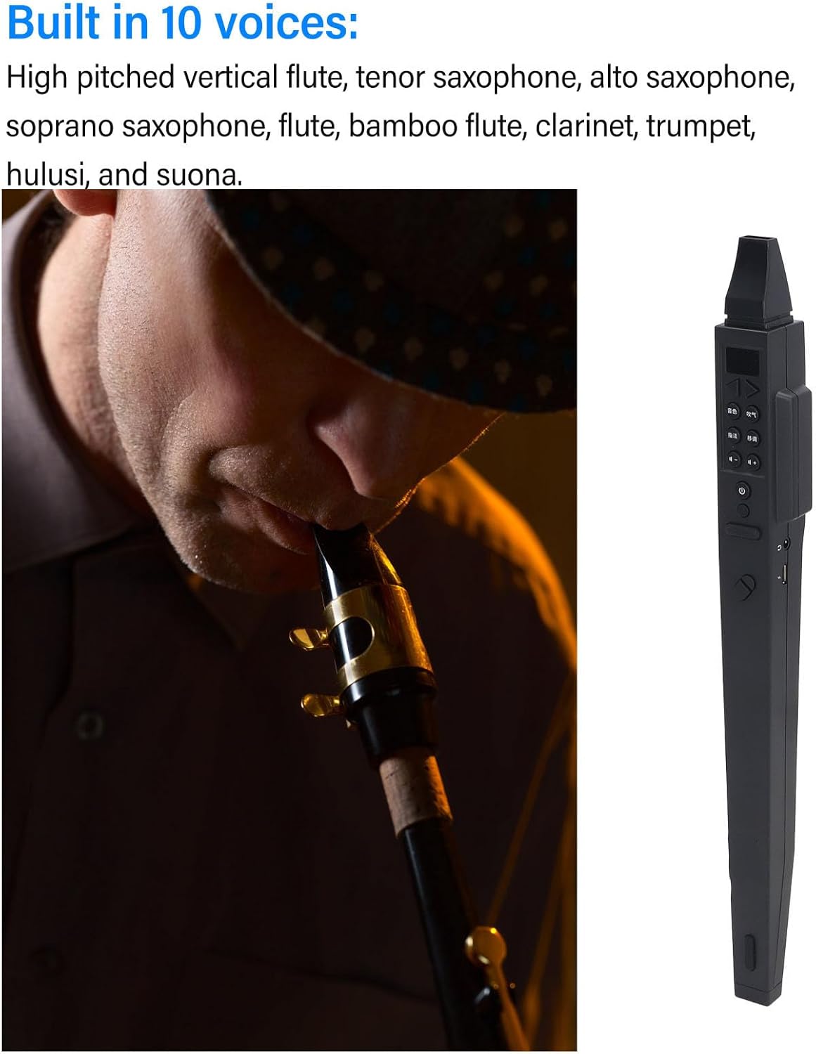 Digital Wind Instrument, Multifunctional Portable 10 Tones Electric MIDI Saxophone Wind Instrument, 35cvsy6ntu