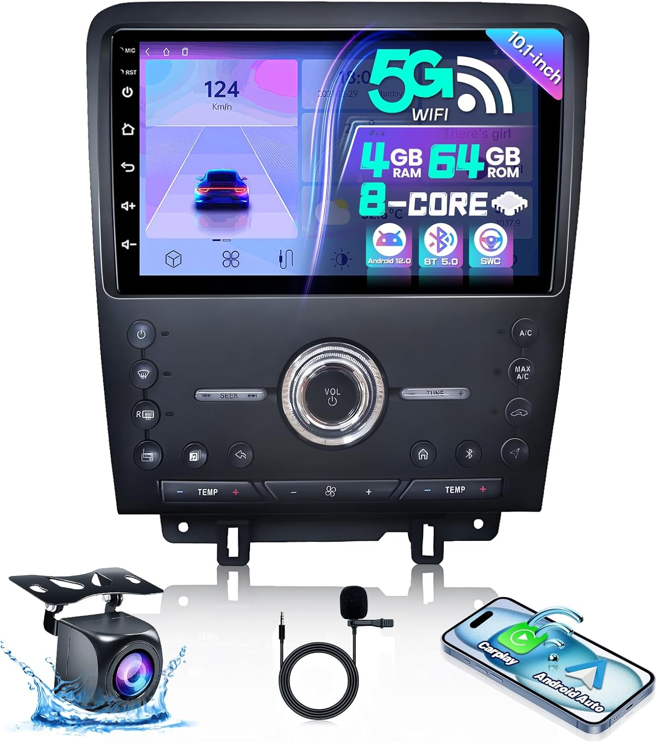4+64GB Car Radio Upgrade for Ford Mustang Stereo 2010 2011 2012 2013 2014 10 Inch 8 Core Mustang Touch Screen Head Unit Wireless Carplay Android Auto 5Ghz WiFi GPS SWC AHD Backup Camera
