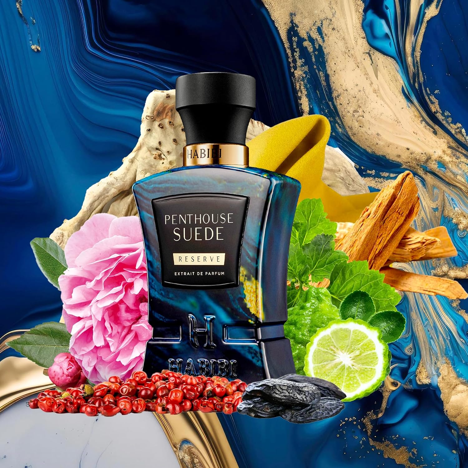 H HABIBI Penthouse Suede Extrait De Parfum – Cologne for Men & Perfume for Women, 2.5 oz Long Lasting Unisex Fragrance with Metallic & Crystal Amber Notes, Arabian Scent