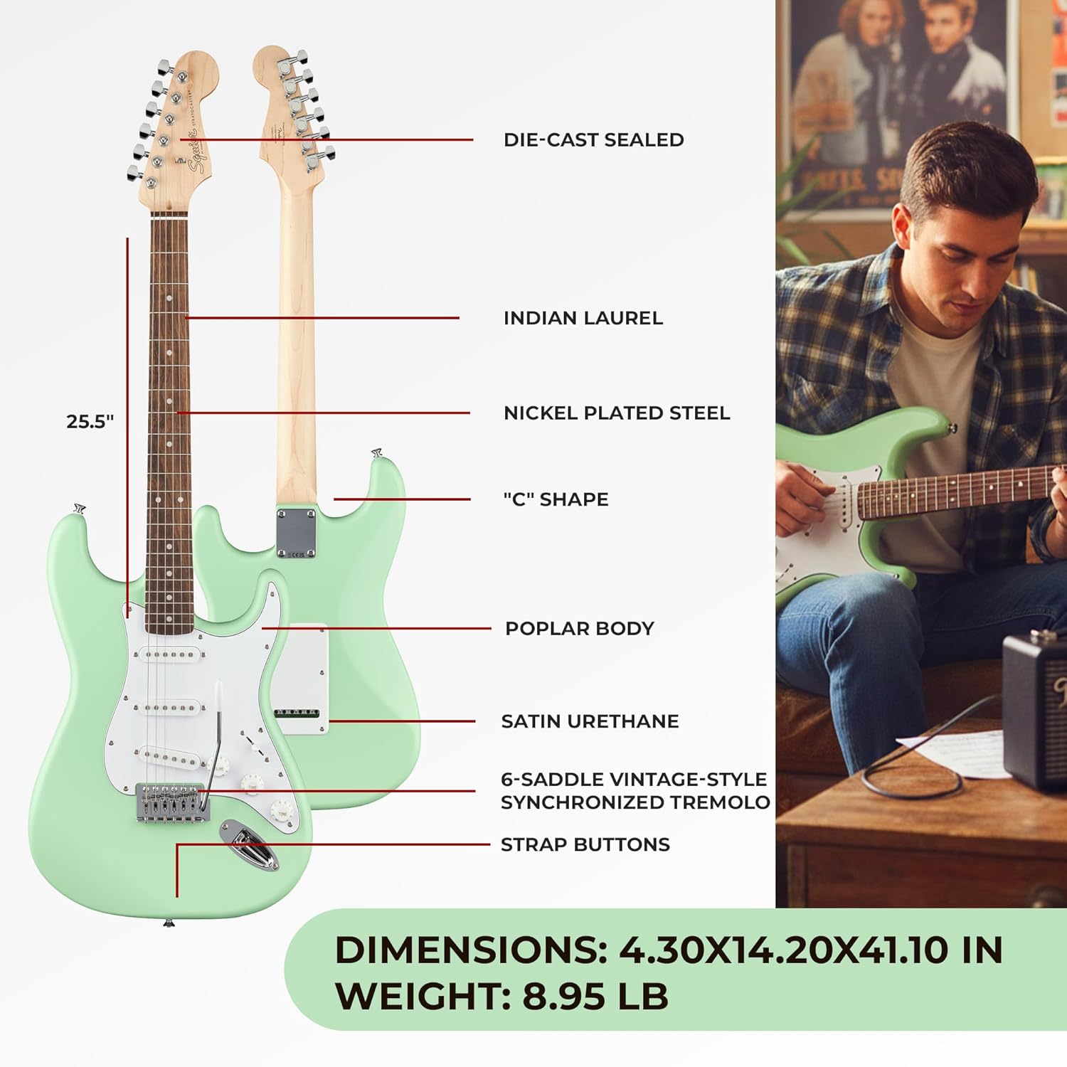 Fender Squier Stratocaster Electric Guitar - Surf Green