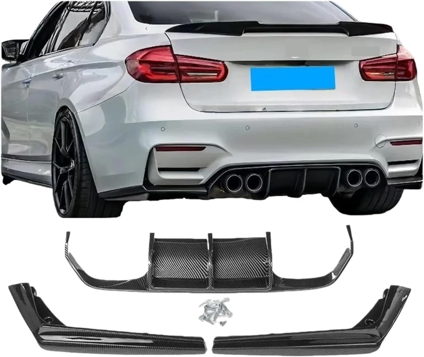 Compatible with BMW F80 M3 F82 F83 M4 2015-2020 Car Rear Diffuser Bumper Corner Spoiler Splitter Rear Lip Protector Guard Carbon Fiber Look(Carbon Fiber)