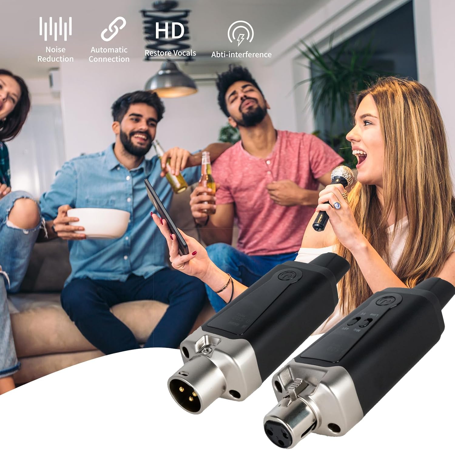 Wireless XLR Microphone Transmitter & Receiver, UHF Wireless Mic System, 16 Channels XLR Mic Adapter for Dynamic Microphone, Audio Mixer, Electric Guitar Bass, 48V Phantom Power, 250ft Range