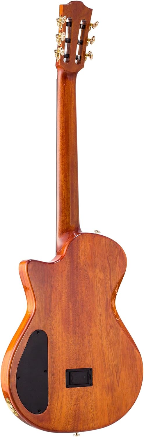 Bromo BEN2C Electric Nylon String Guitar, Thinline Fully Chambered Semi-Hollow Body Slim Neck Dual Pickup Stage Live Performance Fusion Classical Guitar with Hard Case (Natural)