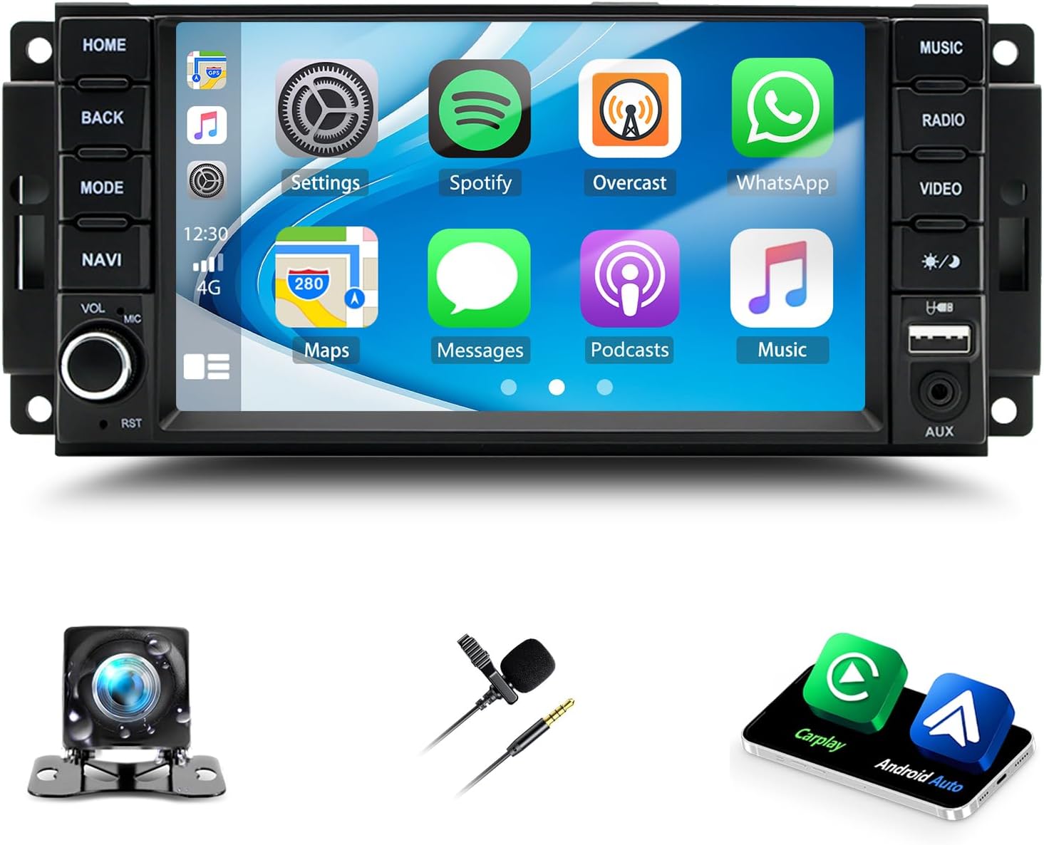 4+64G Android 14 Car Stereo for Jeep Wrangler 2007-2016 7inch Touch Screen with Wireless Carplay Android Auto AHD Backup Camera Mirror Link GPS SWC Bluetooth FM