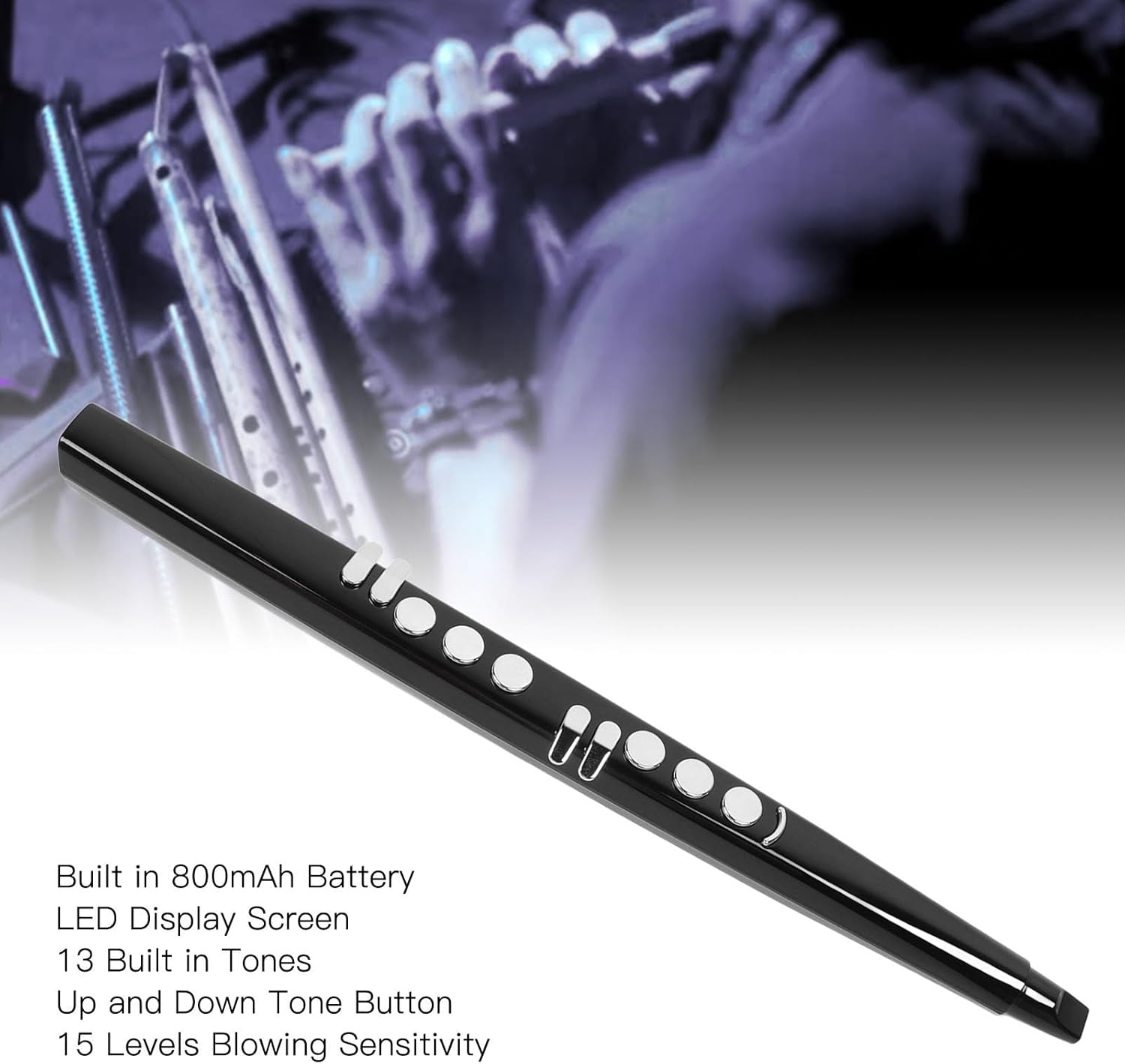 13 Tones Electric Blowpipe with Rise and Fall Button Electronic Saxophone Blowpipe Digital Wind Instrument US Plug 100‑240V