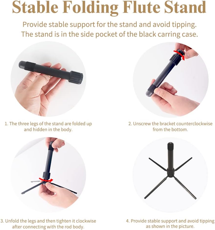 Closed Hole C Flute 16 Keys Instrument for Student Beginners with Cleaning Kit, Stand, Carrying Case, Gloves and Tuning Rod