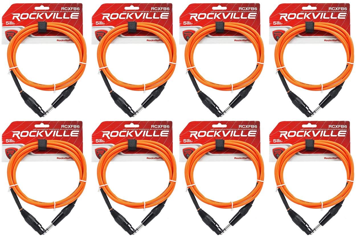 Rockville (8 RCXFB6O 6' Female XLR to 1/4'' TRS Cable Orange, 100% Copper