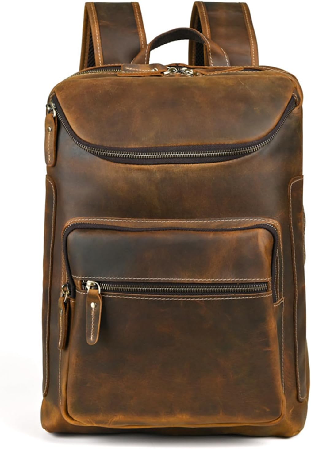 Vintage Genuine Leather 16 Inch Laptop Backpack For Men Hiking Travel Bag Camping Rucksack Gift Box (Brown)