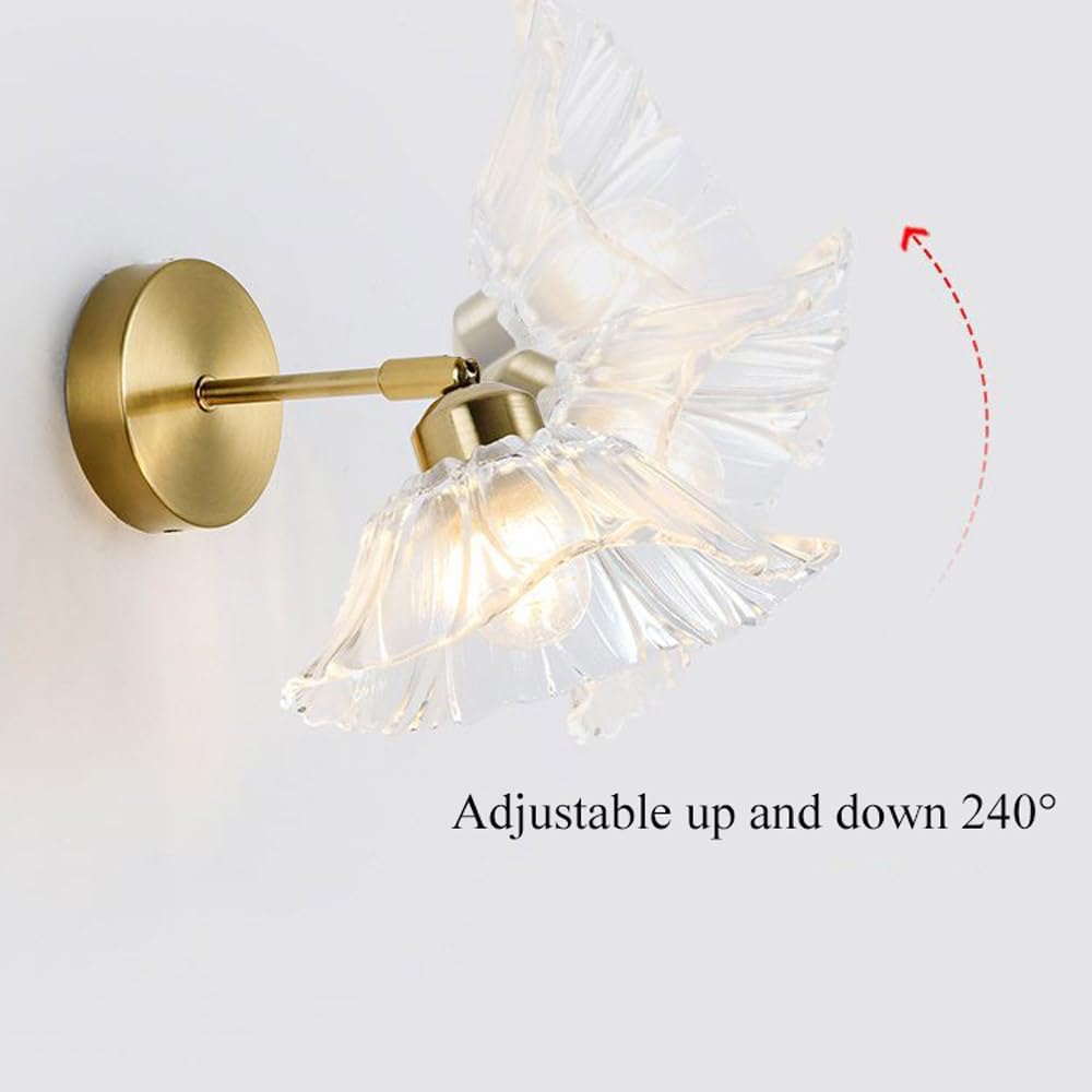 Vintage Wall Sconce Lighting, Indoor Wall Mount Lamp with Clear Glass Shade, 240° Adjustable Gold Wall Light Fixture Bedroom Decor Lamp for Bedside Living Room Corridor Stairs Dining Room