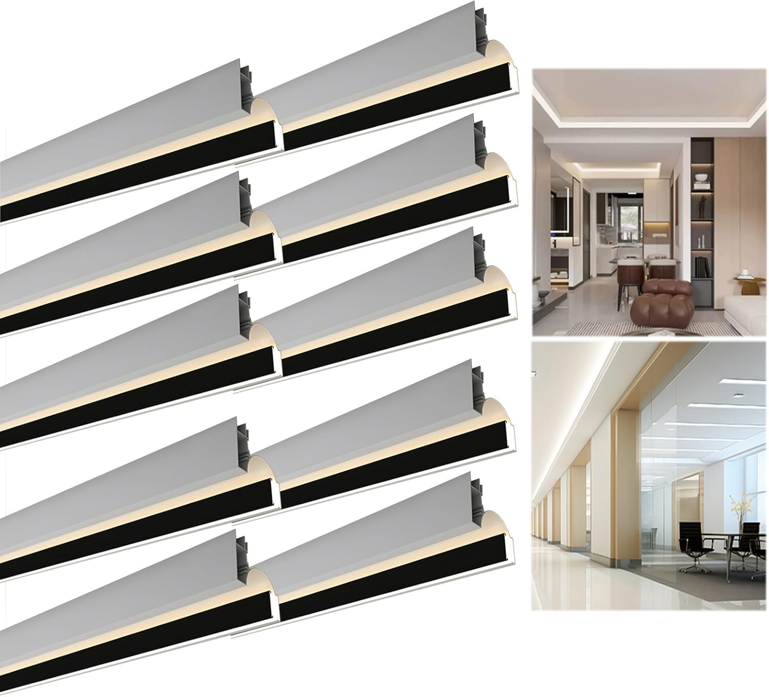 Aluminum Channel Baseboard 10 Pcs 1M Length Aluminum Channel Profile Skirtingboard Baseboard for Ceiling Wall Corner, LED Strip Lights Diffuser with Cover, Surface-Mounted Aluminum Channel(Black)