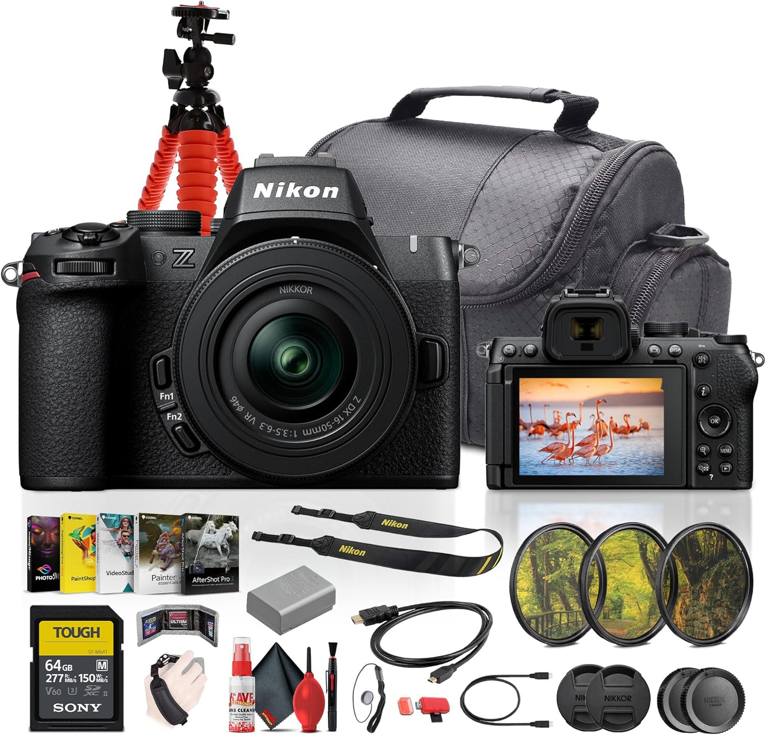 Nikon Z50II Mirrorless Digital Camera with NIKKOR Z DX 16-50mm f/3.5-6.3 Lens Bundle with 64GB Memory Card + 6Ave Cleaning kit+ More Vlogging Accessories Kit (Renewed)