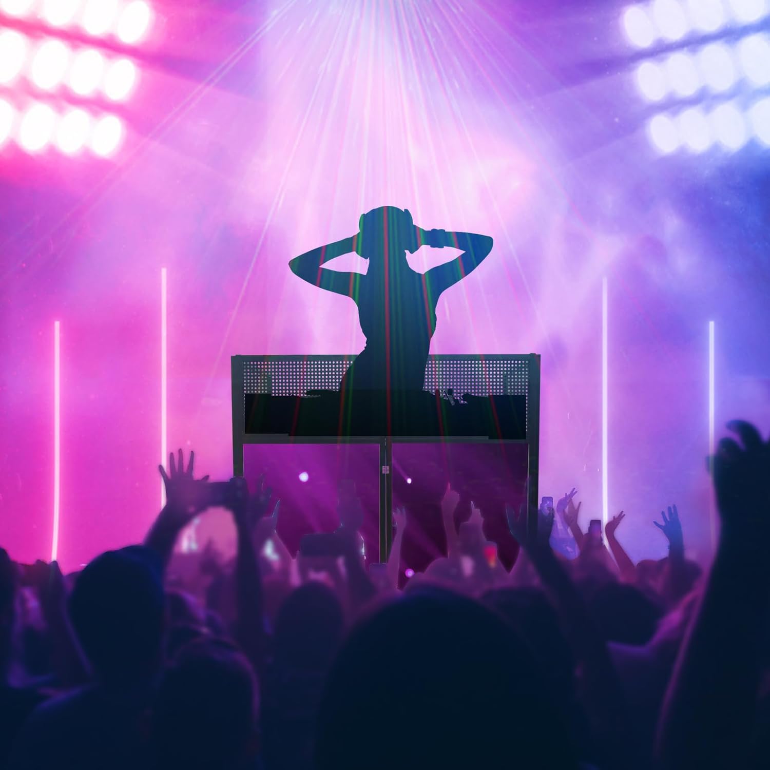 Portable DJ Facade Booth DJ Facade Table Station,40 * 40 * 20 Inches Foldable DJ Event Flat Table Top w/White & Black Scrim,Padded Carrying Bag