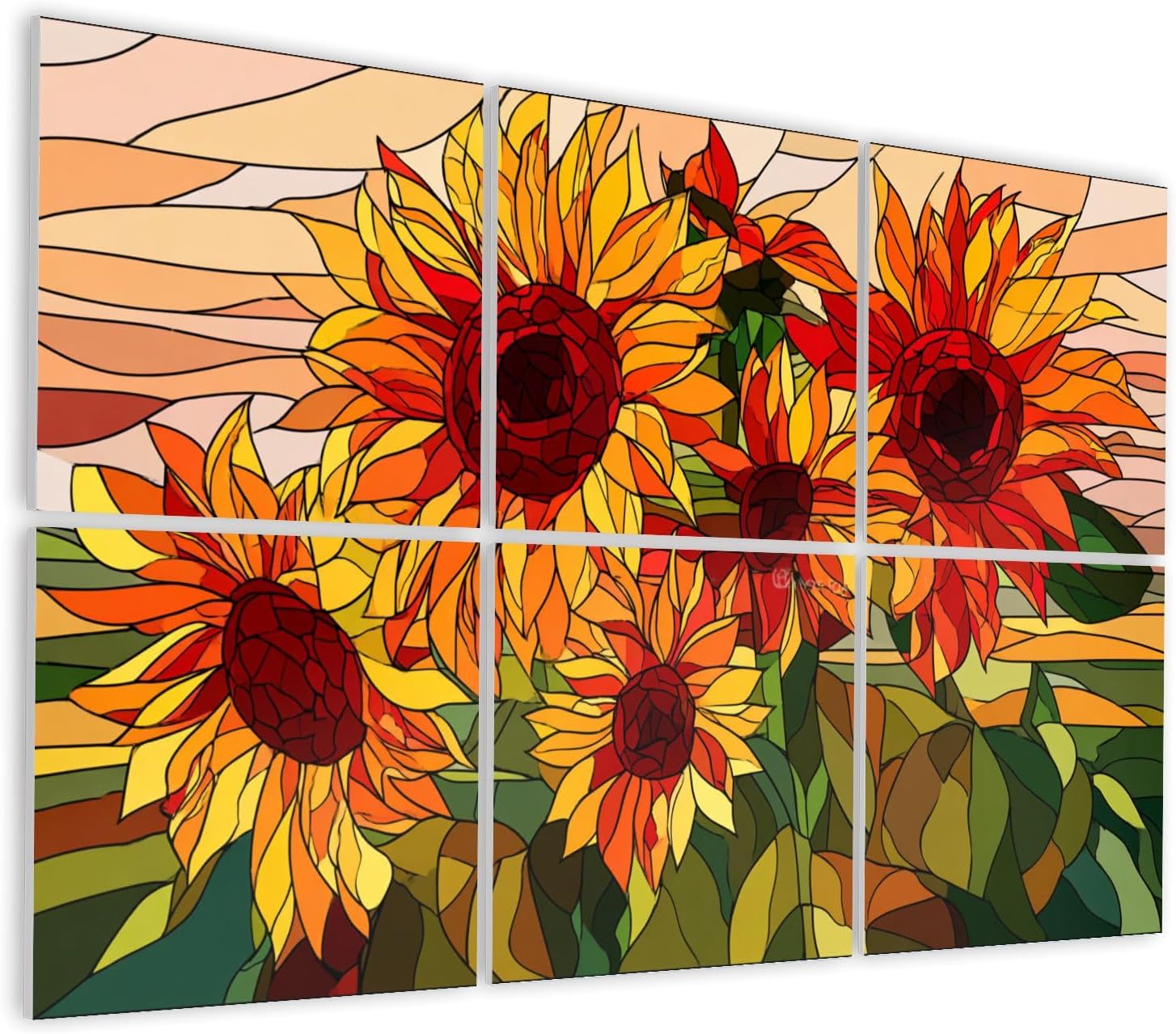 6 Pack Art Acoustic Panels Self Adhesive Stained glass sunflowers Decorative Soundproof Wall Panels Sound Absorbing Panel 48