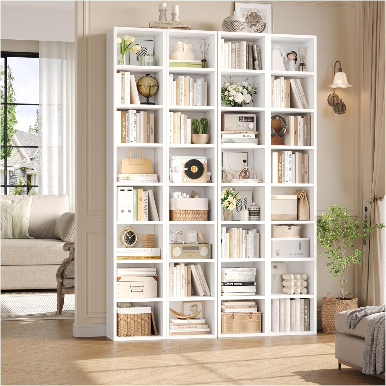 FOTOSOK 8-Tier Media Tower Rack, 11.6 X 9.3 X 70.9 Inches CD DVD Slim Storage Cabinet with Adjustable Shelves, Tall Narrow Bookcase Display Bookshelf for Home Office, White