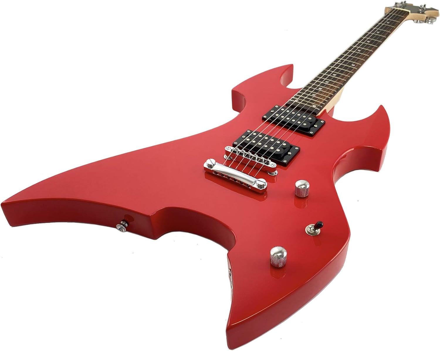 Full Size Right Handed Heavy Metal Style Electric 6 String Guitar, Solid Wood Body and Bolt on Neck, Cable and Allen Wrench, Color: Deep Red