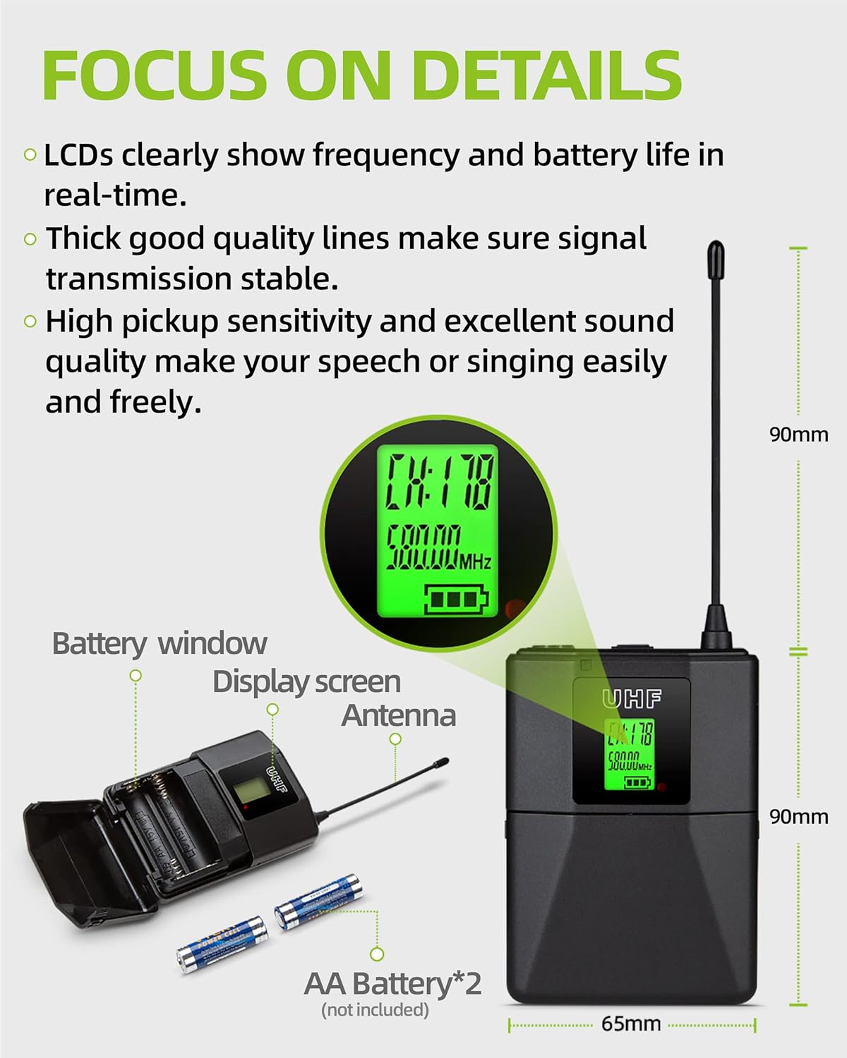 Kimyah Wireless Lavalier and Headset Microphone System,Dual UHF Cordless Bodypack Mics, 2 Lavalier and 2 Headset Microphones, 328ft Range,Ideal for Church and Teaching, Lecture(KY-6208)