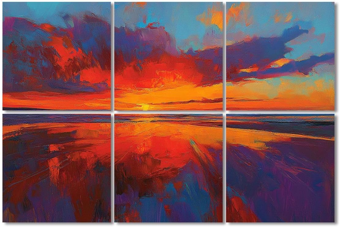 6 Pack Art Acoustic Panels Sound Absorbing Colorful Ocean Sunset Abstract Beach Orange Red Warm Sunrise Large Decorative Soundproof Wall Panels Self Adhesive for Recording Studios Office 72