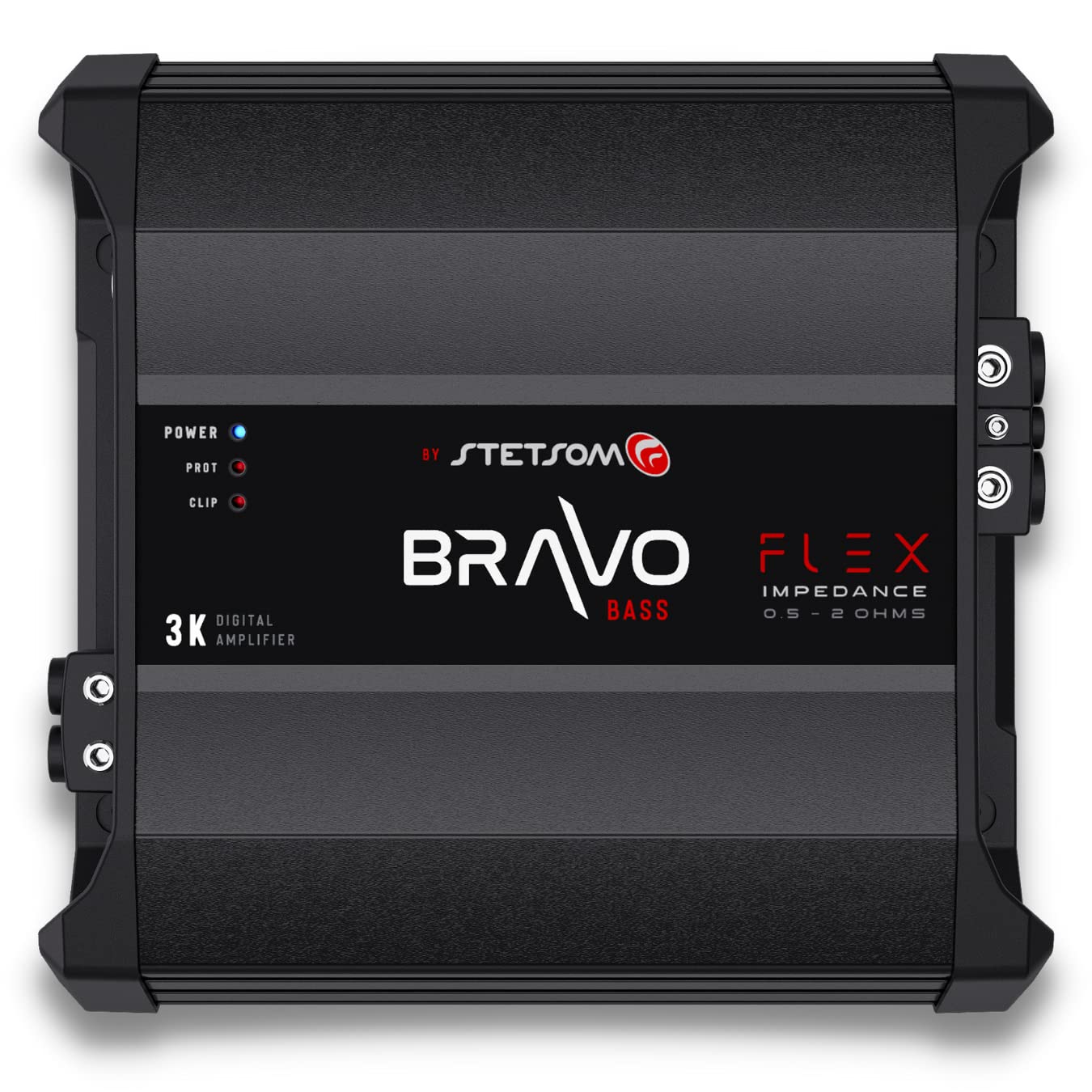Stetsom Bravo BASS Flex 3K Mono Class D Car Audio Amplifier, Auto Impedance System 0.5 to 2 Ohms, Monoblock, 3000W RMS at Variable Impedance 0.5, 1, 2 Ohm, 3000x1, Smart Multi-impedance Subwoofers Amp
