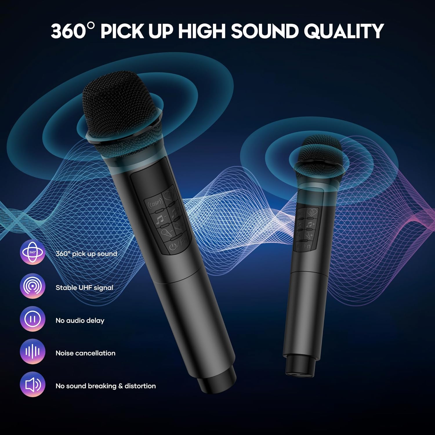 BIGASUO Karaoke Machine with Rich Deep Bass Explosive Flashing Lights for Adults Portable Bluetooth Singing PA Speaker System with 2 UHF Wireless Microphones for Home Party Wedding Outdoor