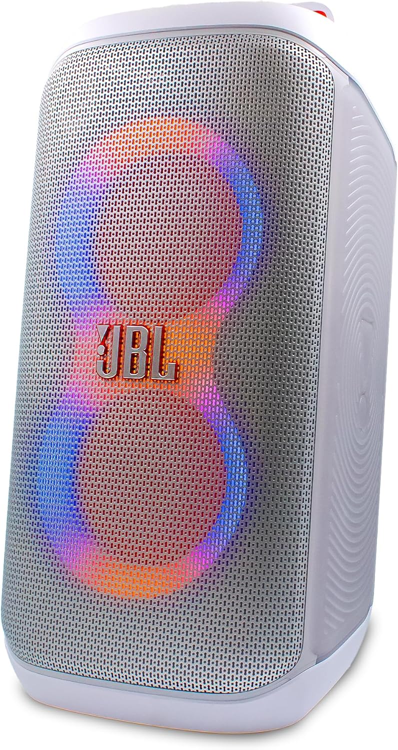 JBL PartyBox Club 120 (White) - 160W Portable Wireless Splash Proof Speaker - 12 Hours of Playtime + Wireless Two Microphone System with Receiver + AUX Cable + Microfiber Cloth