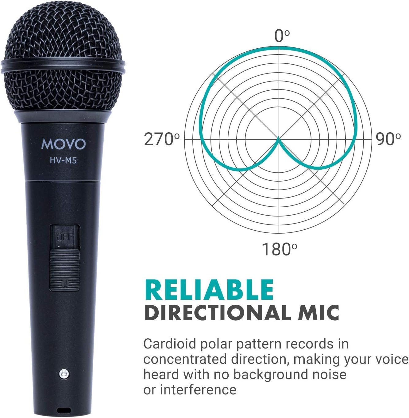 Movo HV-M5 Dynamic Cardioid Vocal Microphone with Internal Shockmount and Windscreen - XLR Compatible Dynamic Mic with 6.35mm Adapter - Professional Microphone for Singing and Recording