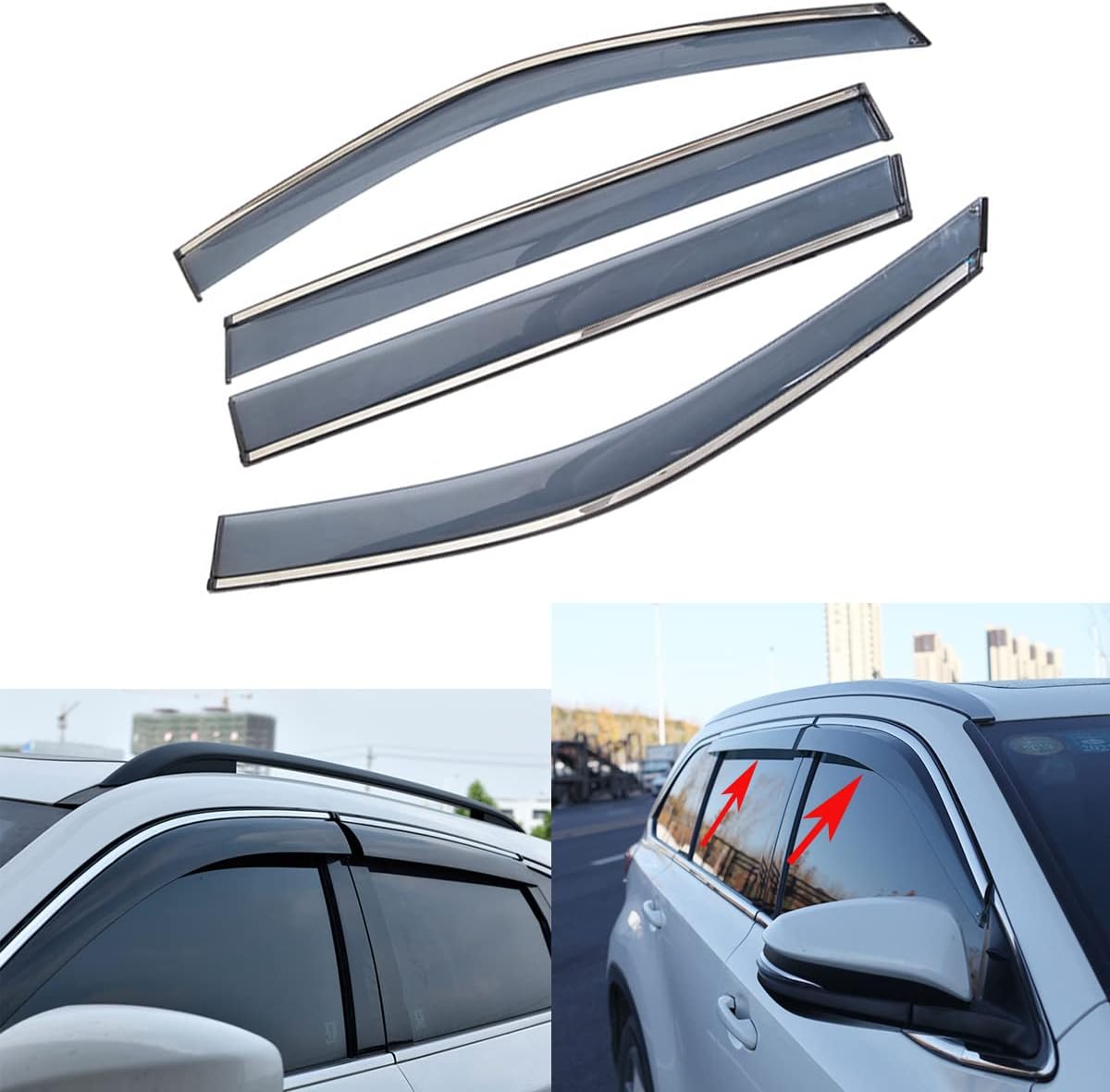 4pcs Car Window Deflector Rain Guards Chrome Trim for Cadillac XT5 2016 2017 2018 2019 2020 2021 2022 2023 2024 2025 2026 Window Wind Deflectors Guards