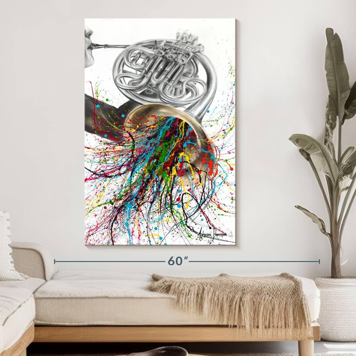 ElephantStock - The French Horn Solo Wall Art - Vertical Canvas Wall Art - Living Room Wall Decor - Painting Instrument Canvas Art - Beige And Gray Decor by Ashvin Harrison - 34