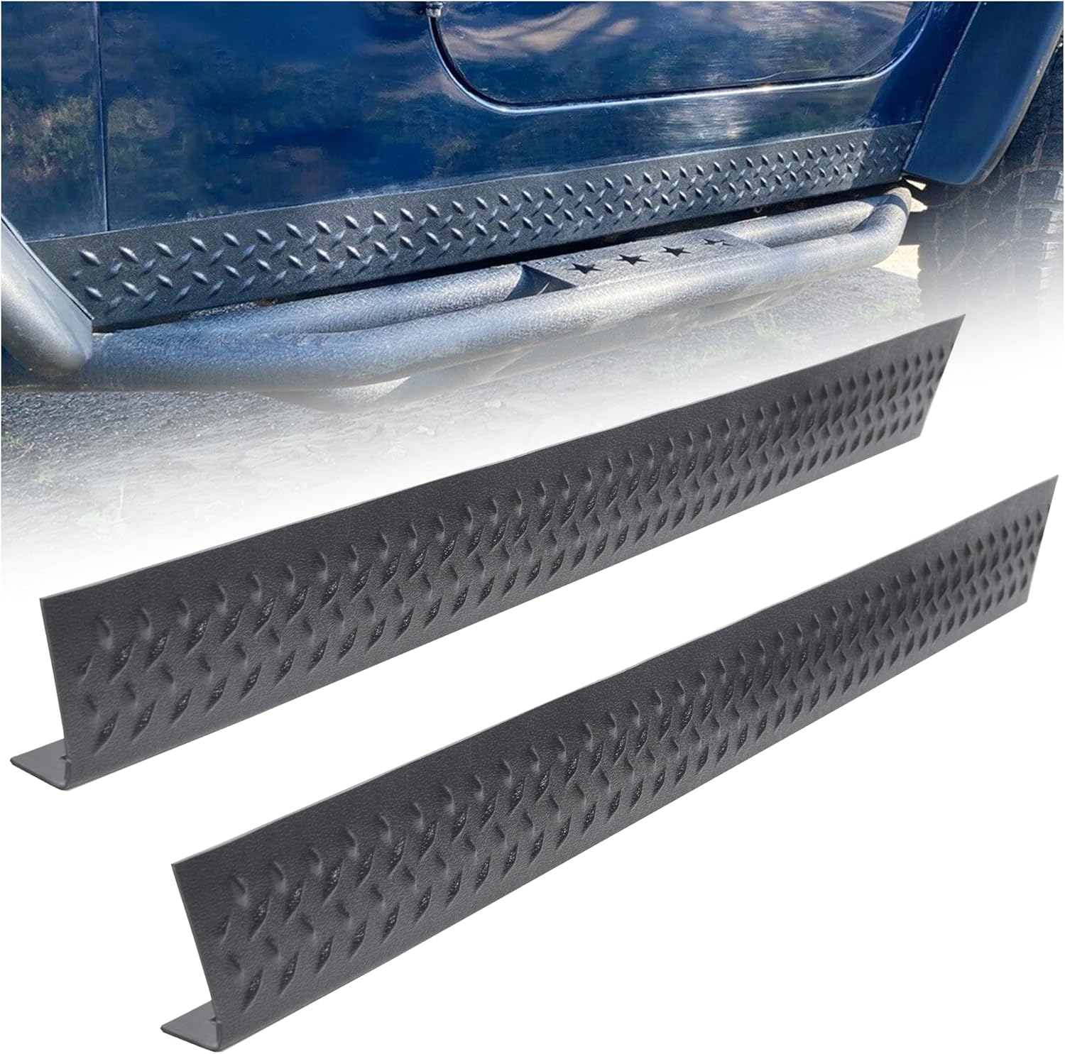 ECOTRIC Side Body Armor Rocker Panel Compatible with 1997-2006 Jeep TJ Wrangler Replacement for 11650.05 Panel Diamond Plate Kit