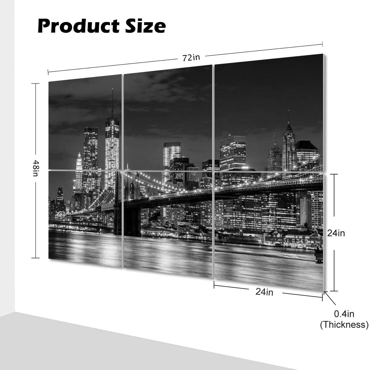 6 Pack Art Acoustic Panels Brooklyn Bridge skyline at night Soundproof Wall Panels Padding Decorative Sound Absorbing Panels 72