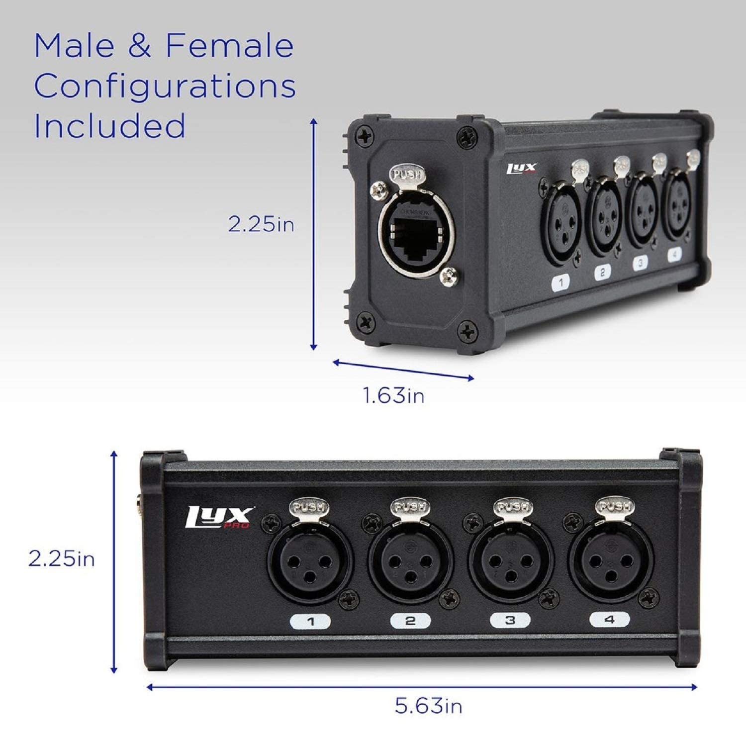 LyxPro 4 Channel 3 Pin Multi Network XLR Cable Breakout M&F to RJ45 Ethercon with CAT6 6' Feet Shielded Ethercon Sound Audio and Lighting RJ45 Cable - Blue