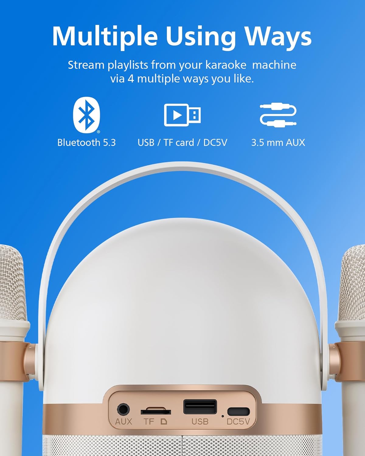 PHILIPS S2508 Portable Karaoke Machine,Party Bluetooth Speaker with 2 Karaoke Microphones,7 H Battery,Multi-Colored Light Modes with Display Screen,6 Vocal Effects,USB,AUX or TF Card Input,Mini,White