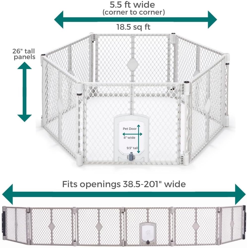 MyPet North States Petyard Passage: 6-Panel Dog Playpen or Dog Fence, Wall Mount Kit Included. Free Standing Play Pen 5.5 ft Corner to Corner, Lockable Pet Door. Made in USA. 26
