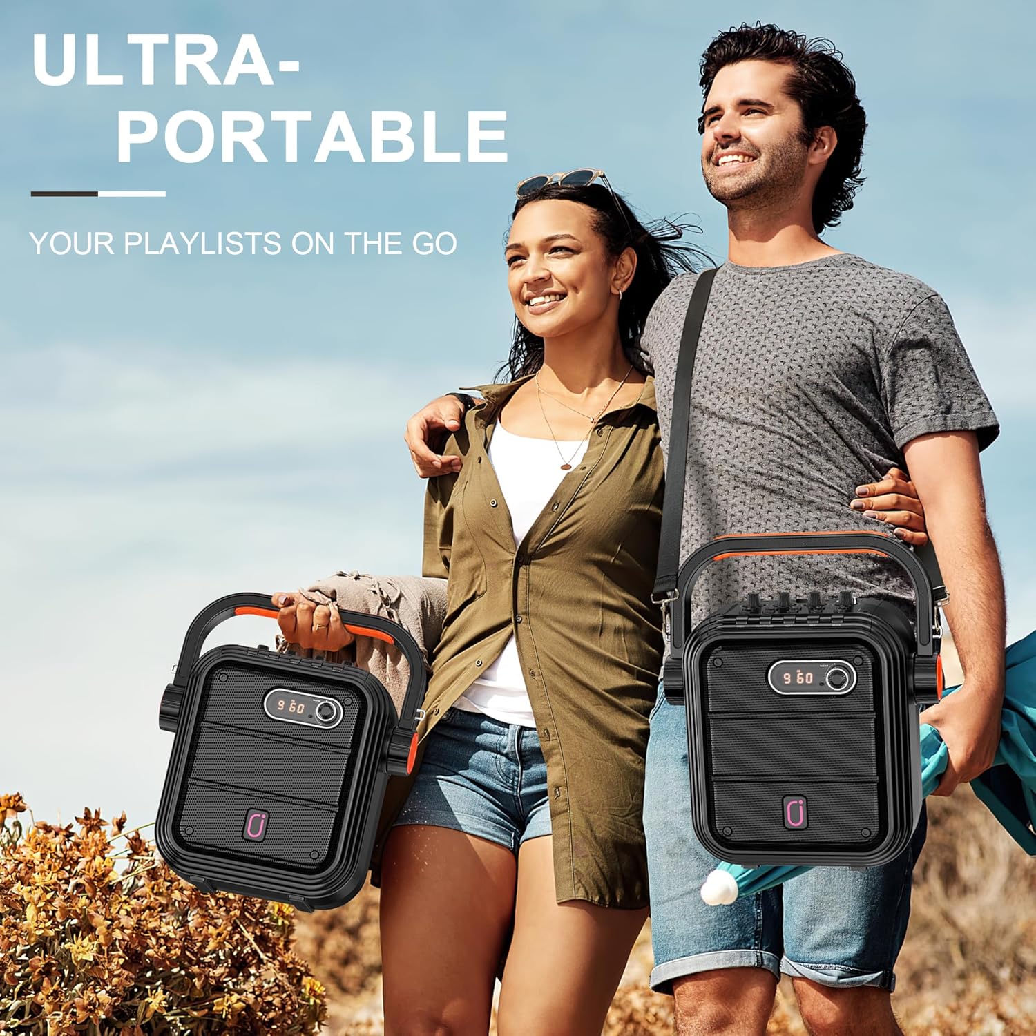 JYX Karaoke Machine with 2 Wireless Microphones, 5200mAh Portable Speaker Set Bluetooth 5.0 Rechargeable PA System with TWS,FM, REC,Stage Subwoofer Supports BT/USB/TF Card/Aux for Party