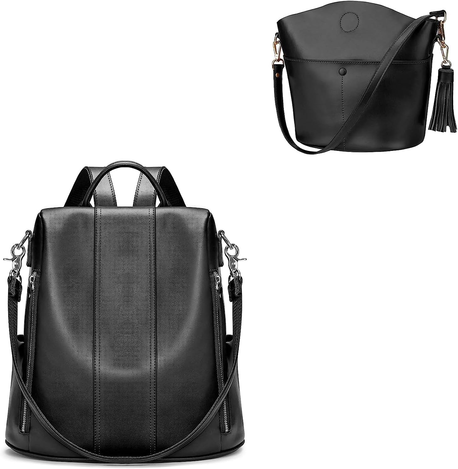 S-ZONE Leather Backpack Purses bundle with Crossbody Purse Bucket Shoulder Bag