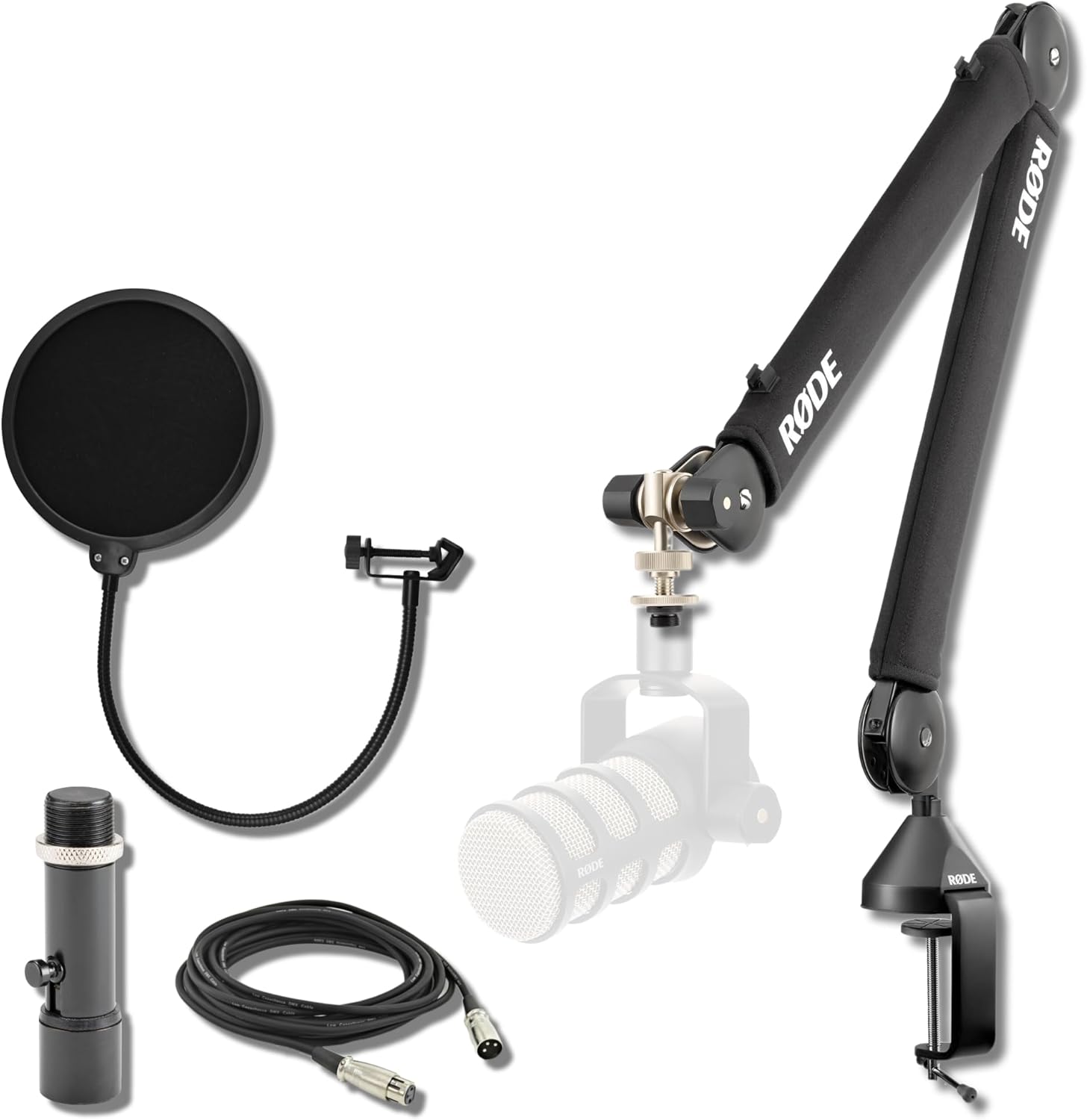 Rode PSA1+ Pro Studio Boom Arm for Podcasting and Streaming with Quick Release Mic Stand Adapter, Microphone Pop Filter, Professional Grade XLR Cable and StreamEye Polishing Cloth