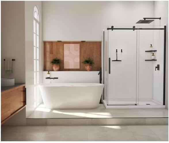 Wall Mounted Glass Corner Shelf for Bathroom, Matte Black, Tempered Glass with Built-in Ledge, 150 lb Capacity