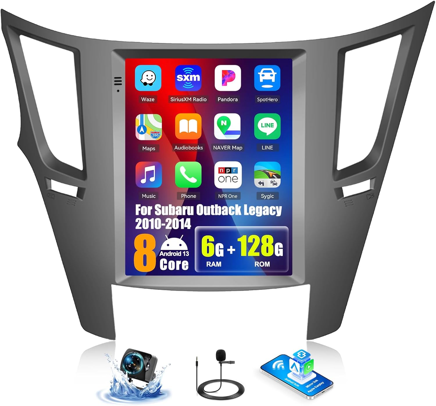 SIXWIN Android 13 6G+128G Car Stereo for Subaru Outback Legacy 2010-2014 9.7 Inch Touch Screen with CarPlay Android Auto with Bluetooth Weather Forecast 59UI GPS Navigation WiFi Network Radio 32EQ