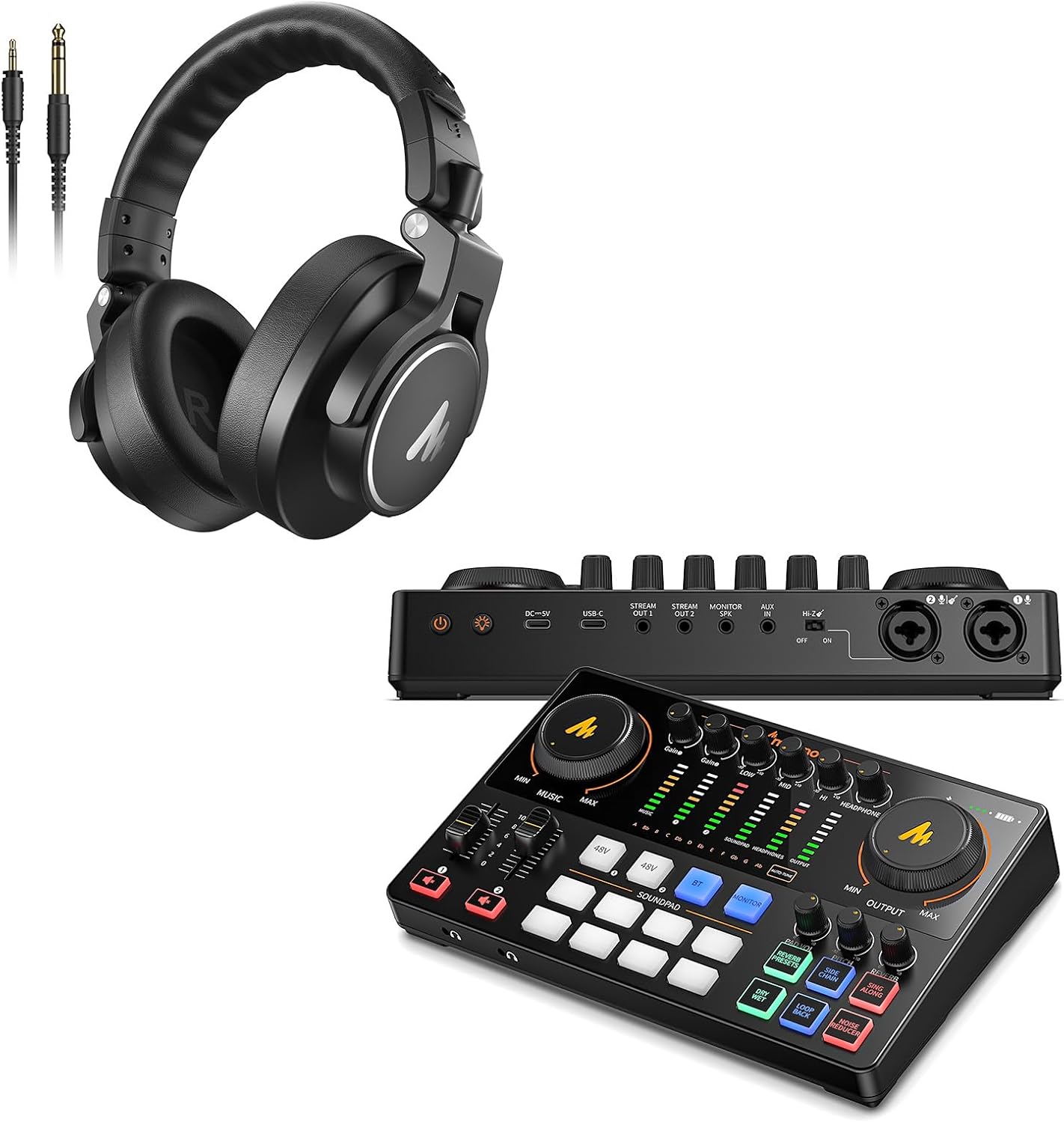 MAONO Audio Interface Mixer E2 Gen2 + Studio Monitor Mixing DJ Headphones MH700