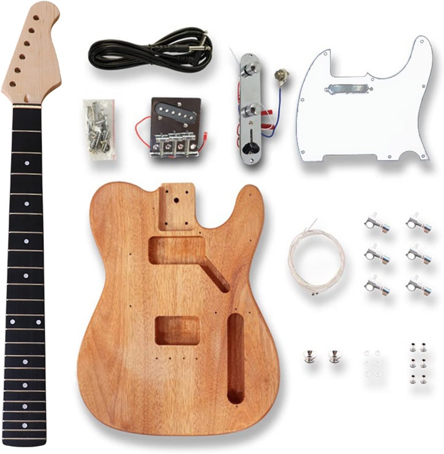 Electric Bass Guitar Body & Neck Kit Maple Neck 21 Frets Okoume Wood Body Barrel Unfinished Project All DIY Bass Guitar Parts DIY Guitar Kit (Color : 4)