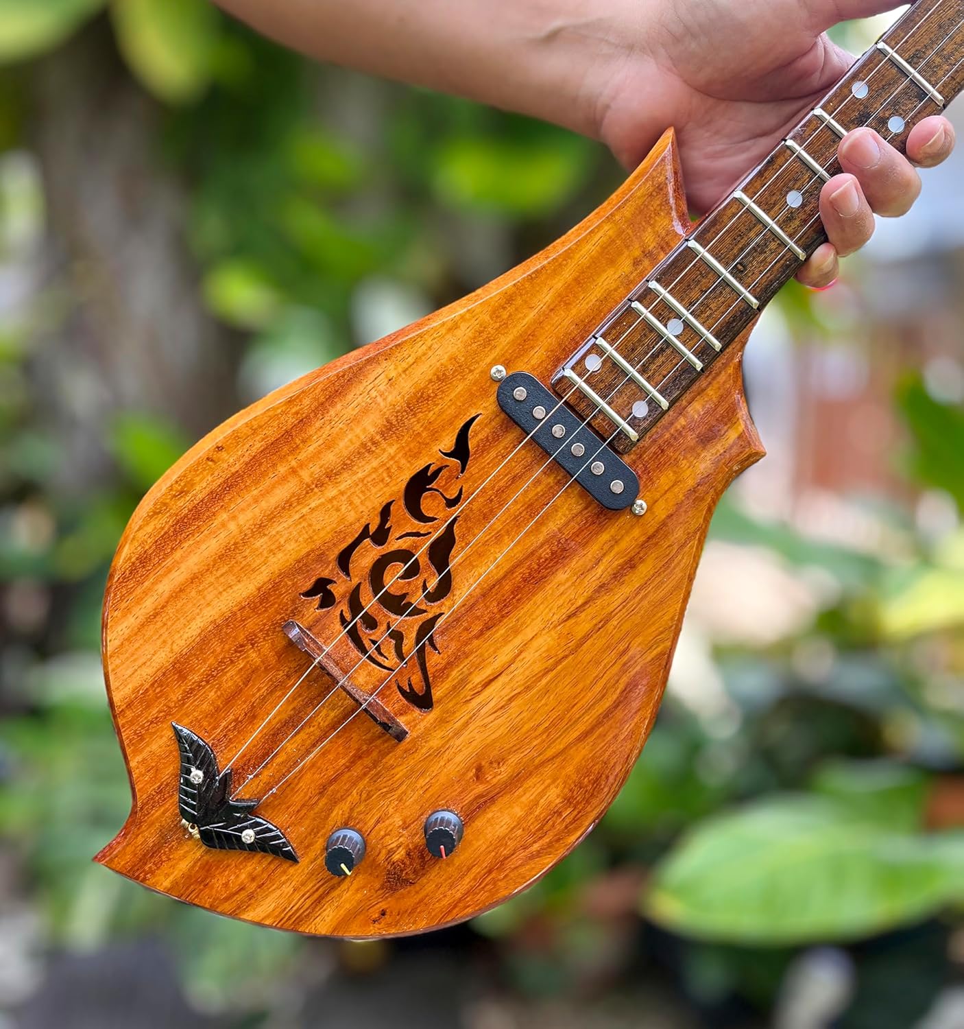 Isarn Acoustic Electric Phin 3 Strings, Thai Lao Guitar Musical Instrument, Traditional Thai Musical Pin51